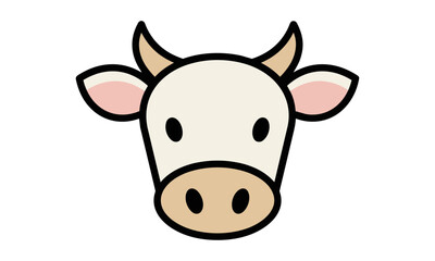 Naklejka premium Minimalist cow head icon with bold rounded ears and simple snout design on white background, farm animal concept