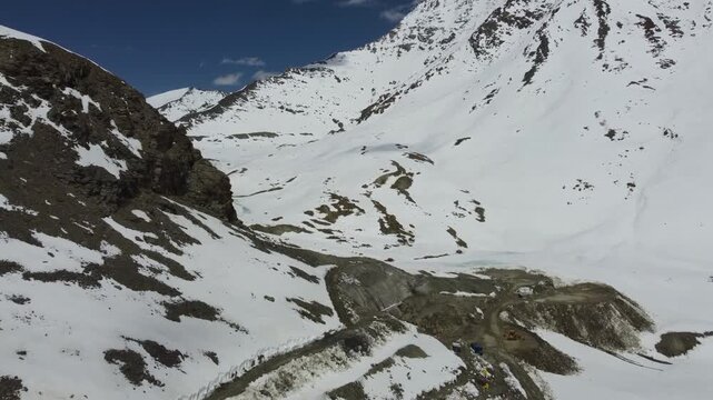 Aerial View of Snow Covered Himalayan Lake, in Northern India