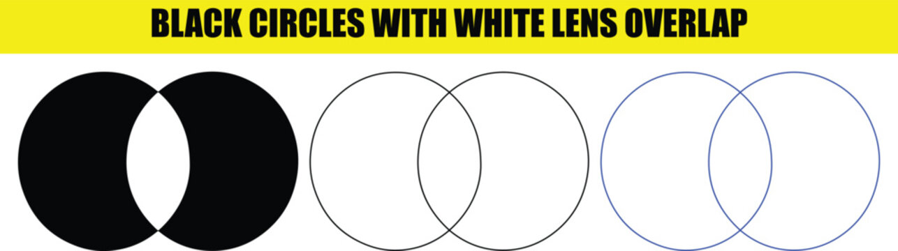 Venn diagram design featuring two intersecting circles in solid black white outline and blue line art.