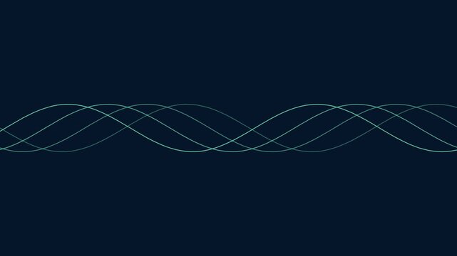 Abstract digital sine wave motion background, smooth glowing teal data flow lines on dark blue backdrop, animation 4k