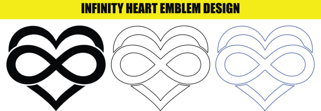 Infinity heart emblem design featuring endless love loop symbol in solid outline and line art style.