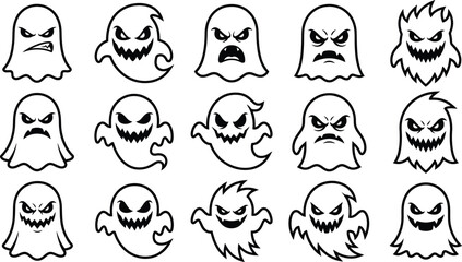 Obraz premium Halloween ghost faces illustrations for spooky decorations and designs