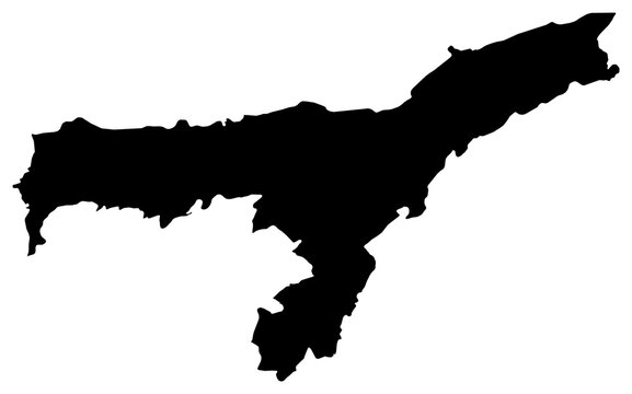 A contour map of Assam. Indian state or union territory silhouette