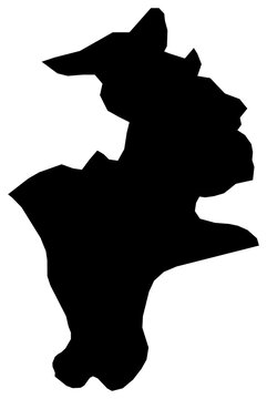 A contour map of Prizren District. Kosovo district silhouette