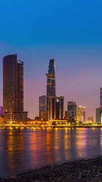 Ho chi minh city or Saigon city at night in Vietnam. Vertical.

