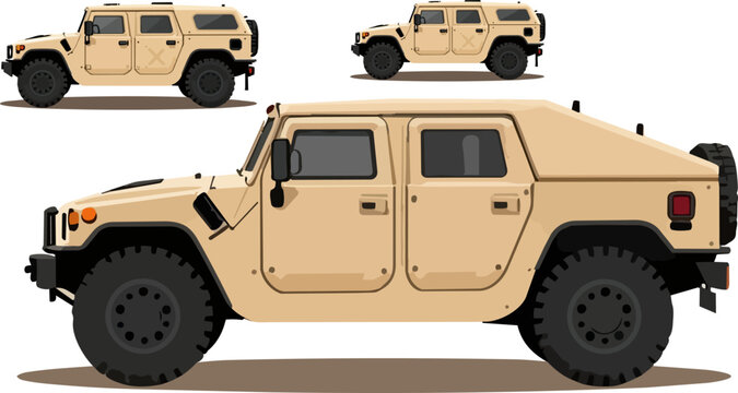 Tan military Humvee, desert vehicle, army truck, Hummer illustration
