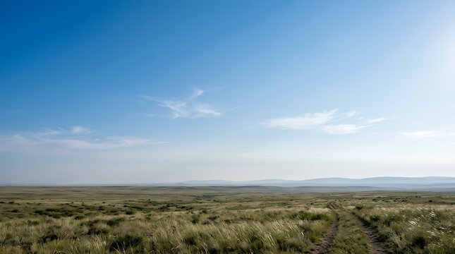 Aerial view of a vast open landscape with a clear sky and horizon