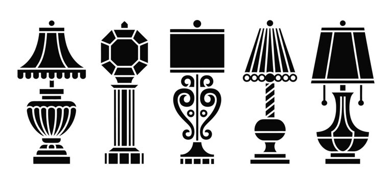 Stylish home decor table lamps silhouettes icon collection