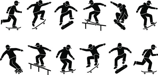 Black silhouette skateboarder doing tricks © SHOFIQUL