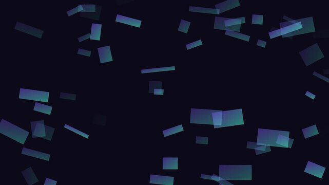 Abstract floating blue rectangles motion animation 4k background, with soft gradient, glow and digital, particle effects