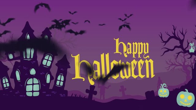 Happy Halloween, purple yellow contrast background