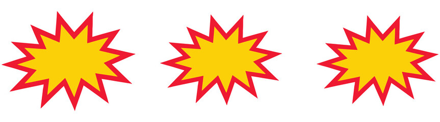 Obraz premium Set of Yellow Explosion Stars Featuring Comic Burst Starburst Speech Bubbles Stickers and Burst Balloons Vector Collection