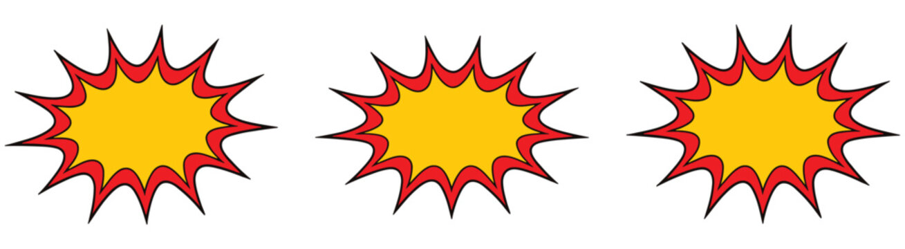 Yellow Starburst Icon Set with Comic Explosion Bursts Speech Balloons Promotional Stickers and Label Shapes Vector Designs