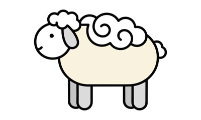 Obraz premium Minimalist line art icon of a stylized sheep with a decorative wool puff in a simple bold black outline design on a white background, animal farm concept