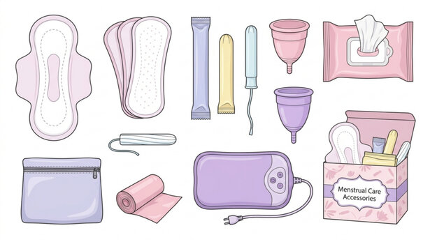 Feminine Hygiene Products Collection Vector EPS 10 Menstrual Care Set Isolated on White