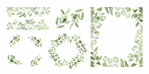 eucalyptus leaf frames watercolor green botanical nature © ChandanaRani