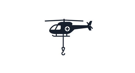 Fototapeta premium Corporate Medical Emergency Rescue Helicopter with Hook and Cross Symbol in Black and White with high quality professional line art symbols for modern creative design and digital branding projects