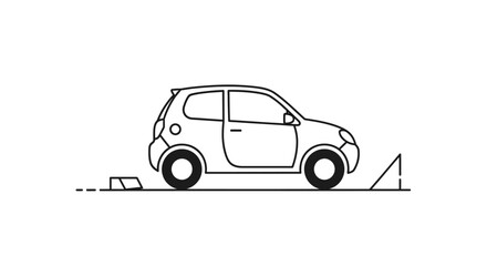 Fototapeta premium Corporate Minimalist Line Drawing of a Small City Car Parked on a Slightly Elevated Platform with Curb