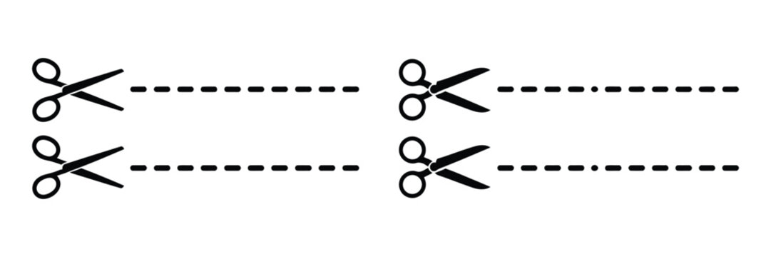 Scissors icon cutting dashed line coupon concept, discount offer and cutout template vector illustration