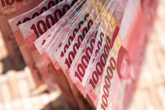 Close-up of Indonesian rupiah banknotes
