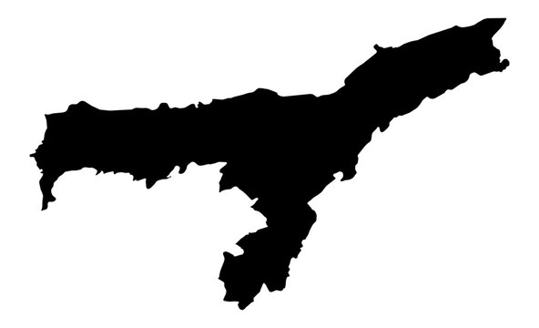A contour map of Assam. Indian state or union territory silhouette