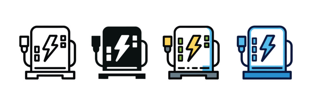 Power supply device with lightning bolt icon illustrating electrical charging equipment, energy storage generator unit and industrial management vector