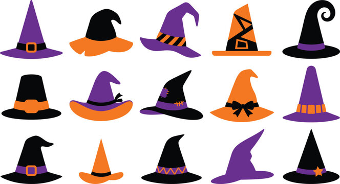 Happy halloween silhouette witch hats
