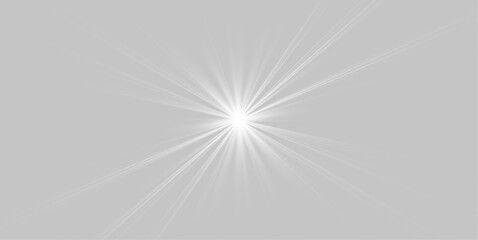 Fototapeta premium Abstract glow star, white shine light, starburst beam sunshine glowing isolated image. Soft glow without departing rays, sunlight with lens flare effect. Realistic silver sun ray. Vector illustration.