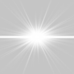 Fototapeta premium Abstract glow star, white shine light, starburst beam sunshine glowing isolated image. Soft glow without departing rays, sunlight with lens flare effect. Realistic silver sun ray. Vector illustration.