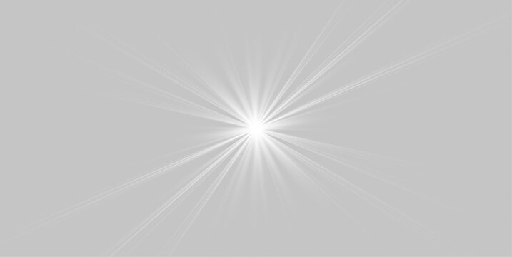 Abstract glow star, white shine light, starburst beam sunshine glowing isolated image. Soft glow without departing rays, sunlight with lens flare effect. Realistic silver sun ray. Vector illustration.