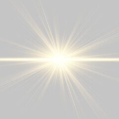 Obraz premium Luminous golden starburst with sparkling light rays and radiant sunshine glow. Brilliant flash creates a realistic lens flare with glowing shine. Vector illustration png.
