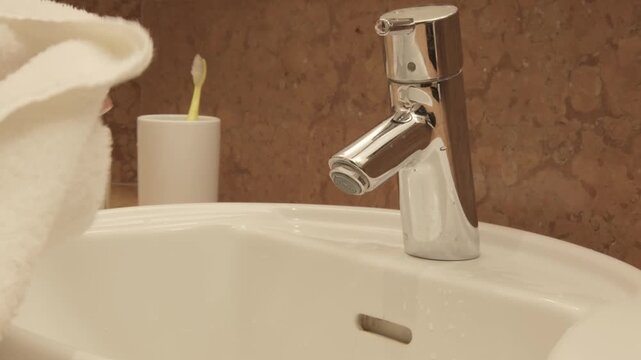 washing hands in sink, morning skincare routine in interior, Self-care and mindfulness, basic hygiene, chrome European plumbing