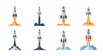 Flat Rocket Launch Icon Set © gacor20