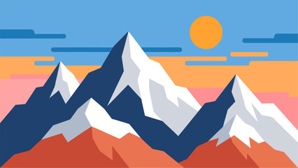 Clean vector mountain illustration featuring snowy peaks and colorful sky gradients. Suitable for tourism graphics and natural landscape themes. © yossi