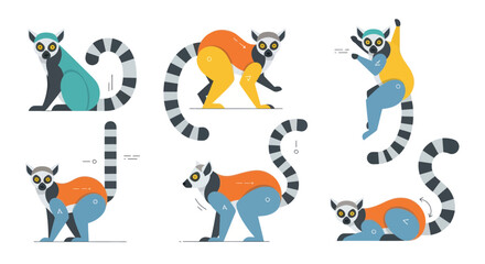 Ring-Tailed Lemur Character Illustration Set © gacor20