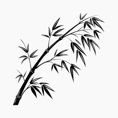 Obraz premium Black and white bamboo stalk illustration with leaves on simple light background.