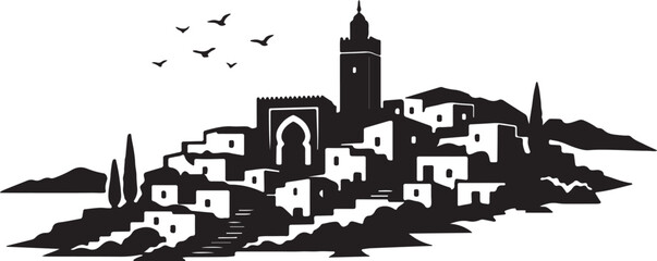 Obraz premium Old Arabic Mediterranean Coastal Town Silhouette 