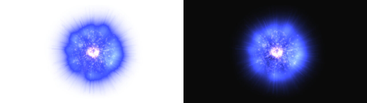 PNG image of A bright blue circular glowing energy burst with ethereal light rays and shimmering particles isolated on transparent background