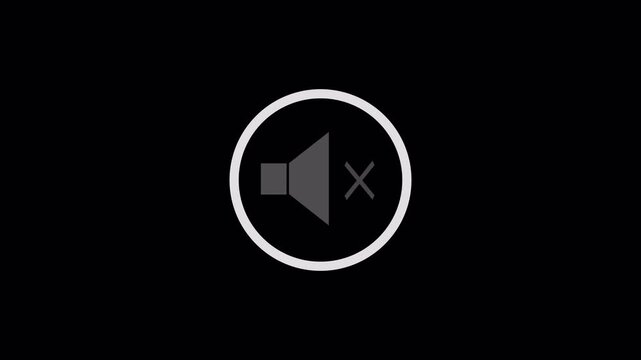 Muted Speaker Icon Animation on Transparent Background, Digital Audio Disabled UI Motion Graphic, 4K Alpha Channel.