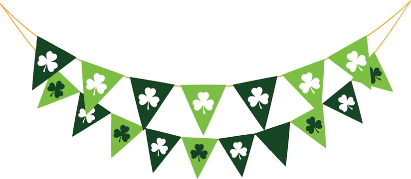 Green shamrock bunting flags hanging decoration for festive spring celebrations and holiday party vector illustration design element