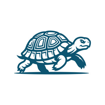 A turtle walks slowly in this minimalist mascot logo illustration.