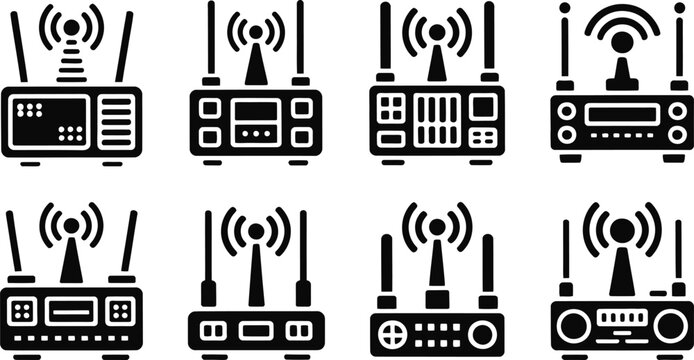Wi-Fi Router, Modem, and Network Switch Black Vector Icon