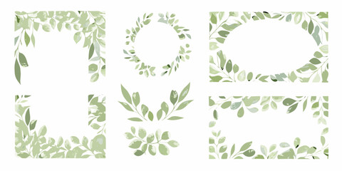 eucalyptus leaf frames watercolor style green botanical © SagoriRani