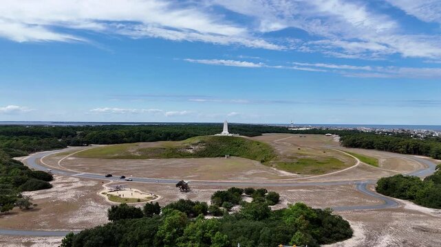 Aerial View of the Wright Brothers National Memorial on Kill Devil Hill Overlooking the Outer Banks and Atlantic Ocean Coastline in Kill Devil Hills, North Carolina