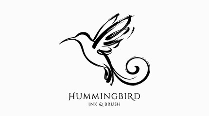 Minimalist ink brush hummingbird logo with text. © Zapheline