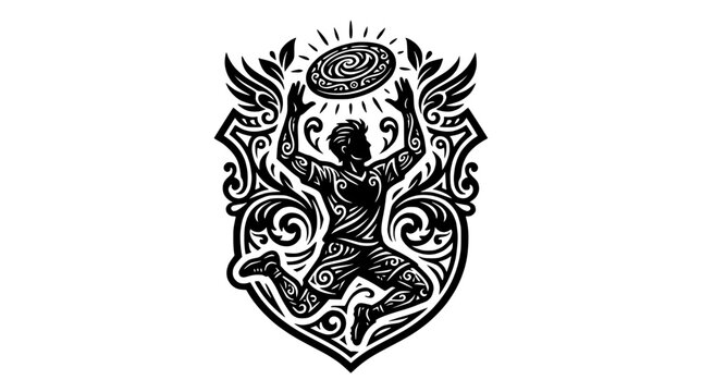 Ultimate frisbee player mascot decorative crest.