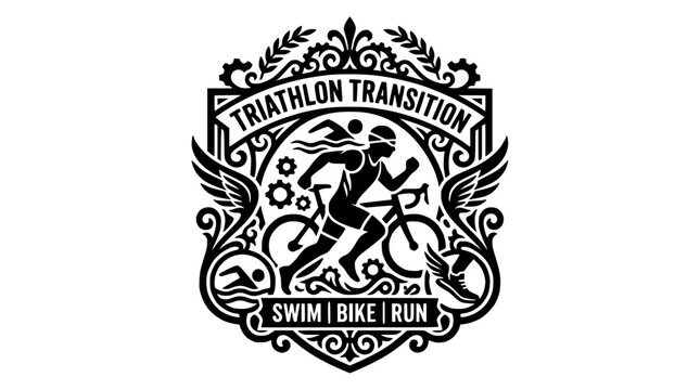 Triathlon transition crest for swimming biking and running.