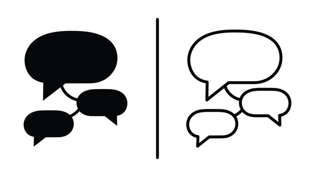 Black and white speech bubble icons depicting conversation and communication with varying shapes on a transparent background