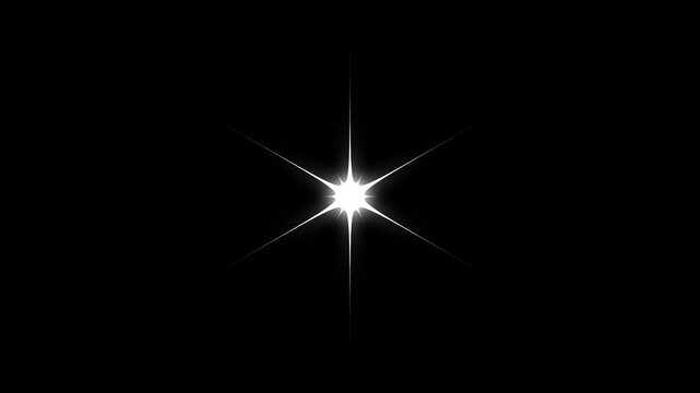 Sparkling star twinkle glitter white cartoon doodle animation, flat vector blinking shining light twinkling effect glowing black screen background, starry sky festive overlay, 4k motion graphic video