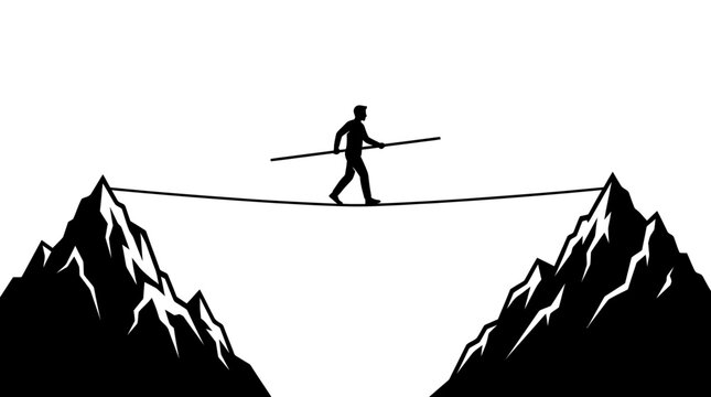 Tightrope Walker Mountain Peak Vector Illustration